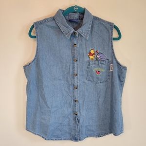 Womens Vintage Winnie the Pooh Sleeveless Denim Shirt XL Eeyore